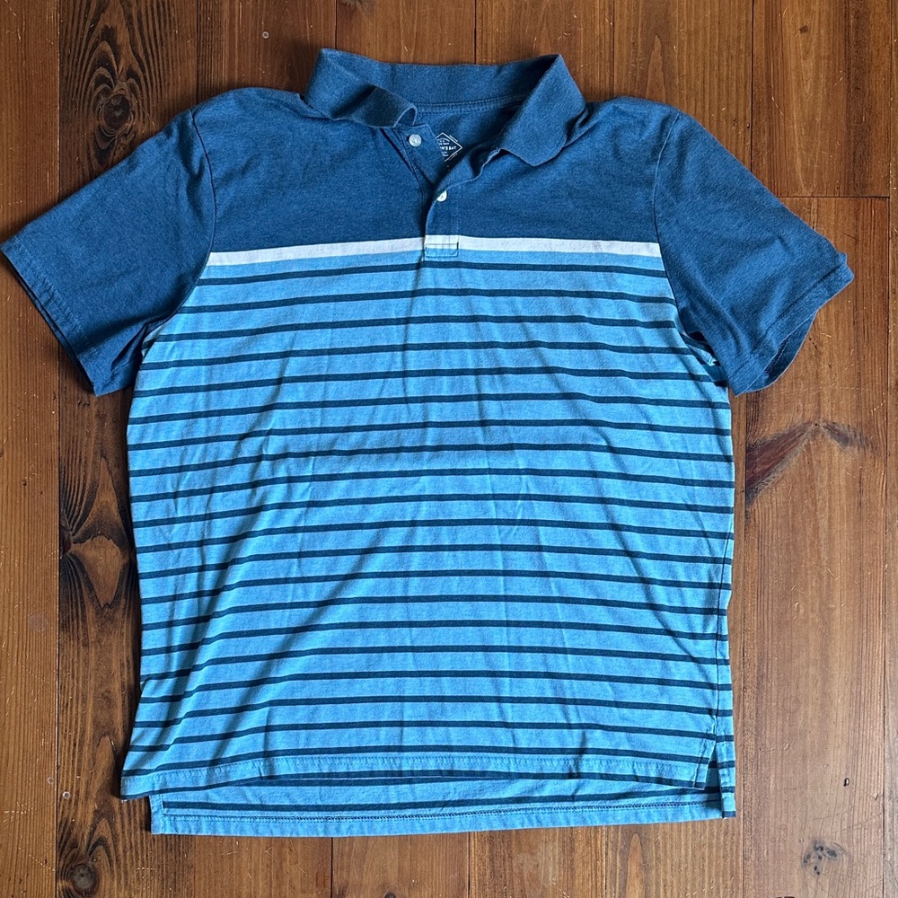 St John’s Bay Blue Striped Polo Shirt, Size Large